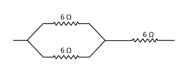 connect three resistors, each of resistance 6 ohm, so the combination has a resistance of 9 ohm